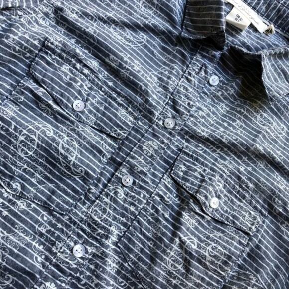 H&M L.O.G.G Womens Boho Office Paisley Blue White Striped Button Up Shirt Size 2 - Picture 3 of 5